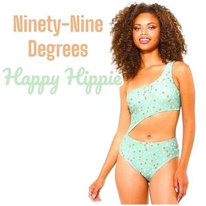 Ninety-Nine Degrees One Shoulder One-Piece Swimsuit Ditsy Floral Juniors XL NWT